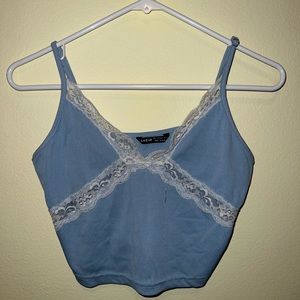 Blue w/ white lace accent tank top